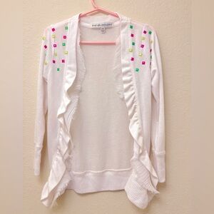 White Cardigan with Colorful Accents for girls